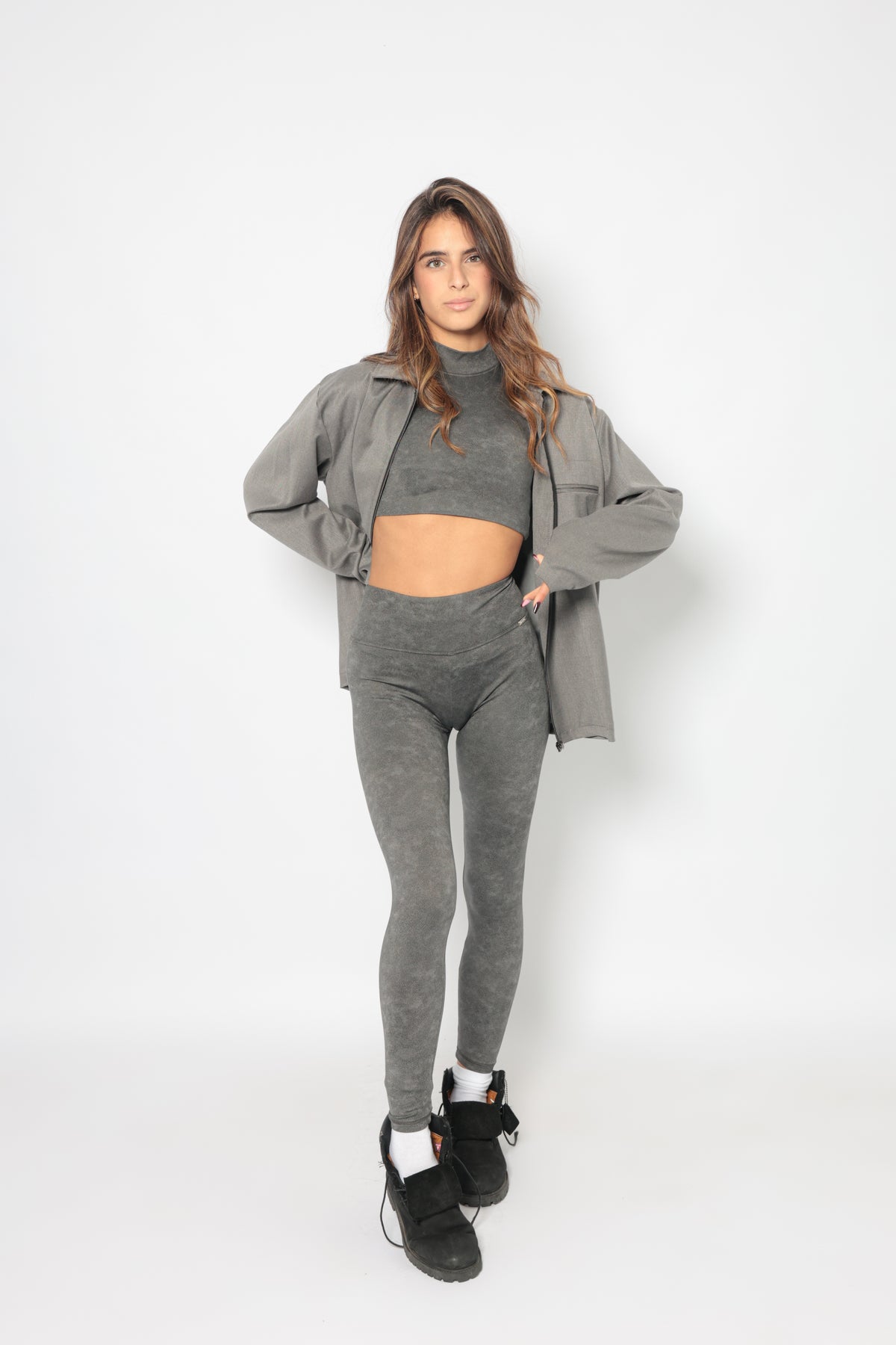 LEGGINGS SIMIL-PELLE GRIGIO
