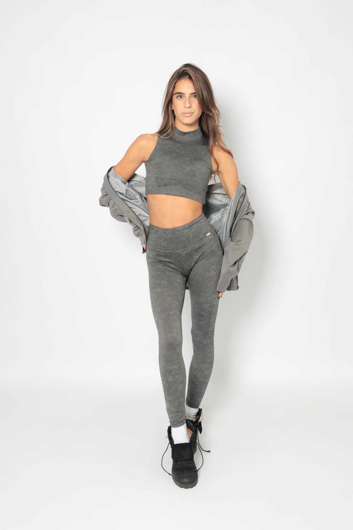 LEGGINGS SIMIL-PELLE GRIGIO
