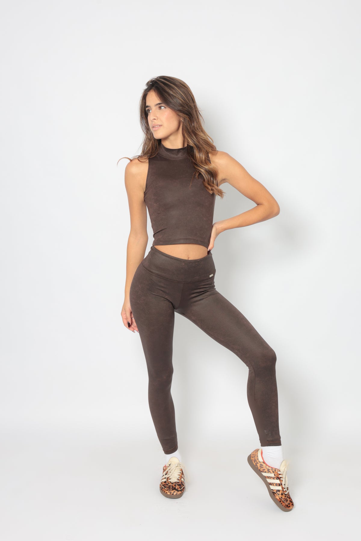 LEGGINGS SIMIL-PELLE MARRONE