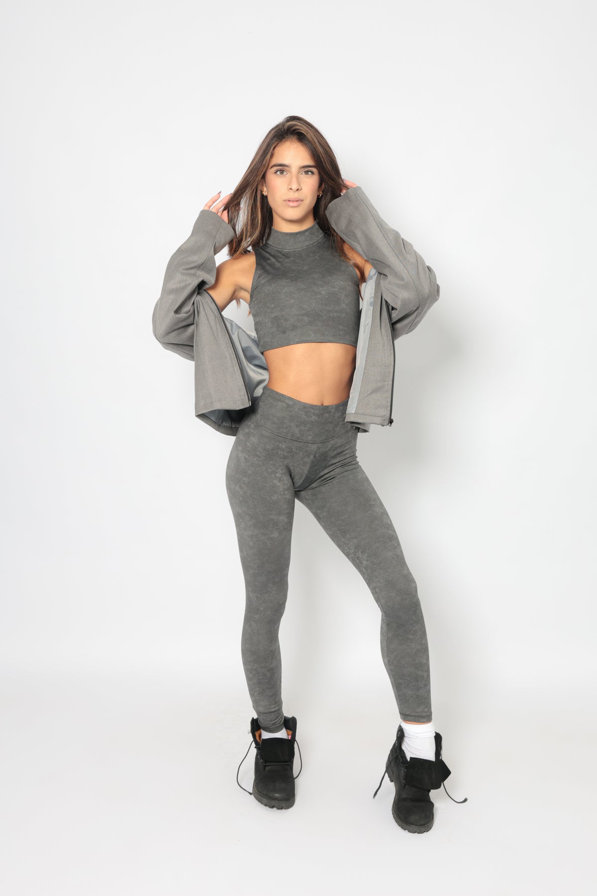 LEGGINGS SIMIL-PELLE GRIGIO