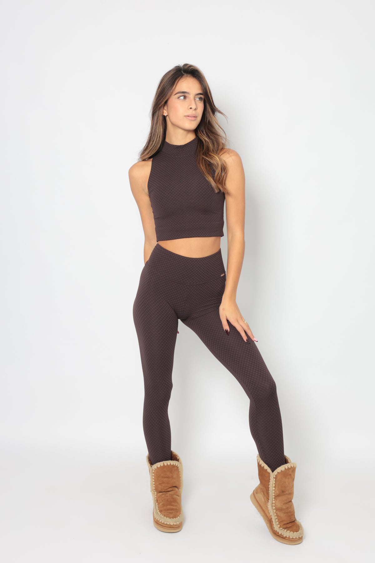 COORD. PIQUET LEGGINGS & CANOTTA COLLO MARRONE