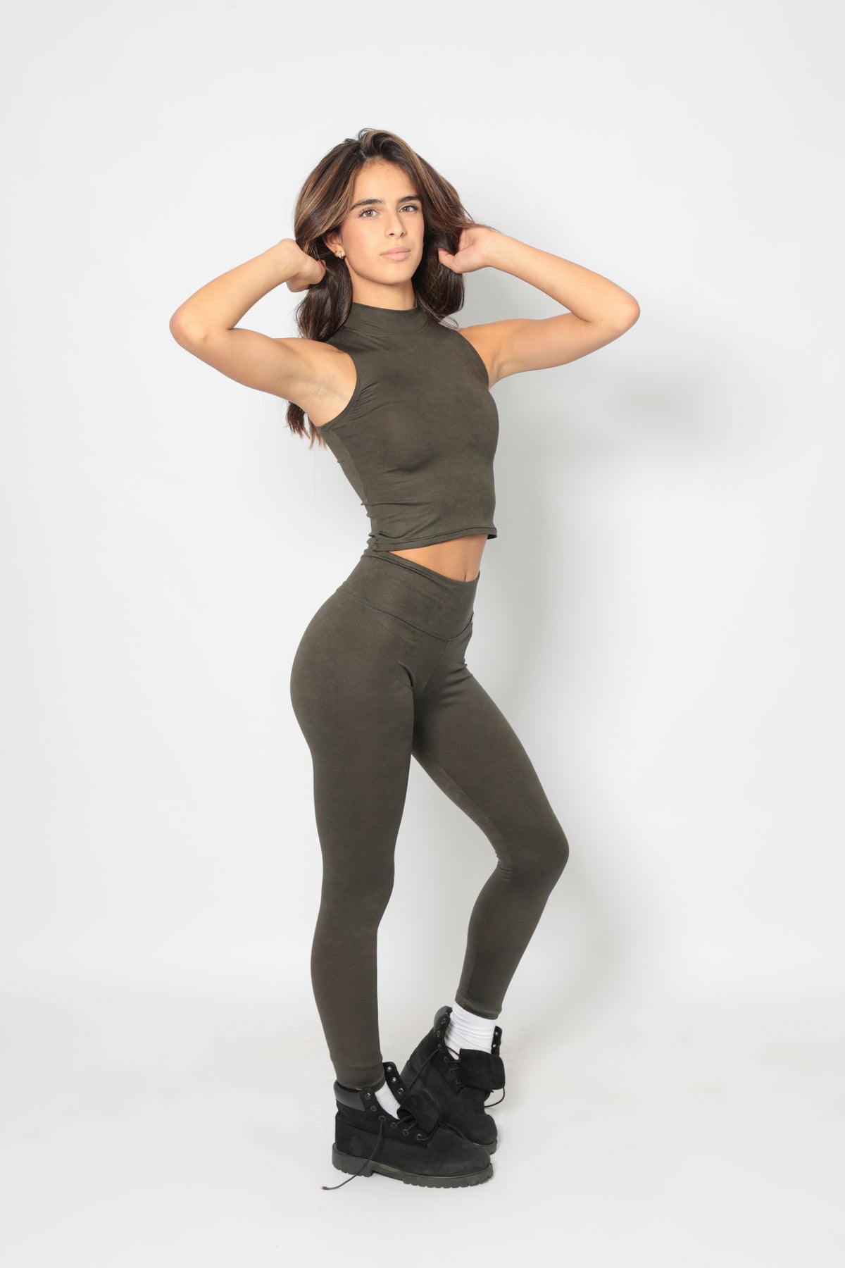 COORD. PELLE LEGGINGS & CANOTTA COLLO VERDE