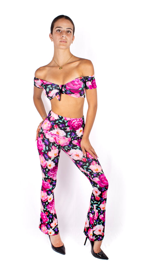 Gemily Roses - Completo Pantalone Zampa + Top double-face