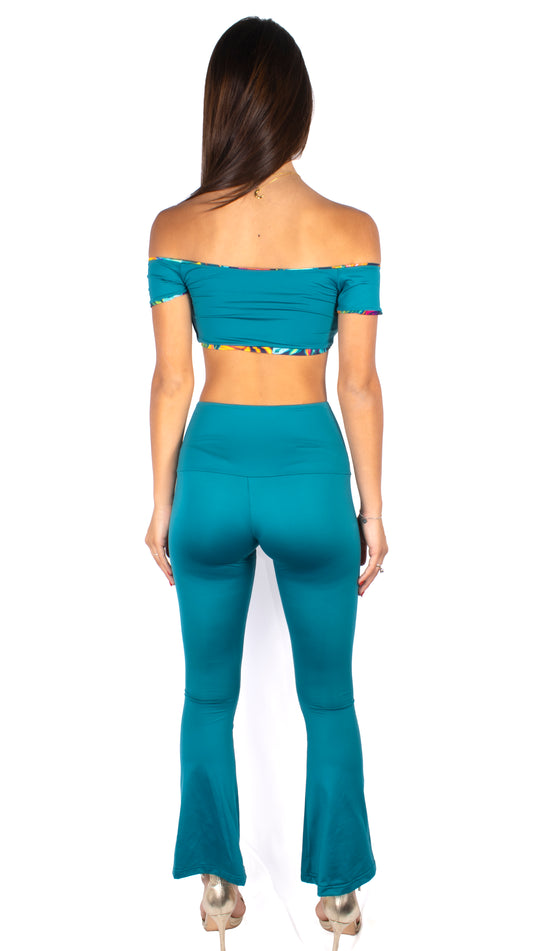 Gemily Petrolio - Completo Pantalone Zampa + Top double-face