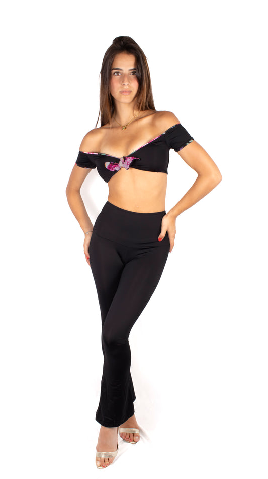 Gemily Nero - Completo Pantalone Zampa + Top double-face