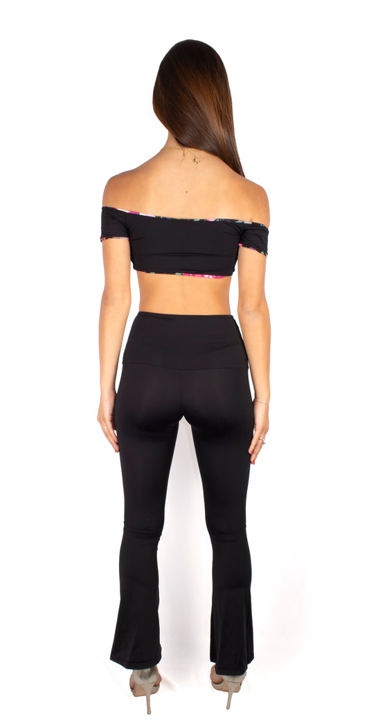 Gemily Nero - Completo Pantalone Zampa + Top double-face