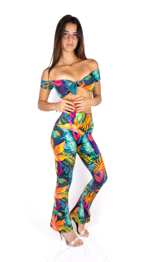 Gemily Tropical - Completo Pantalone Zampa + Top double-face