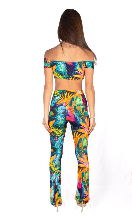 Gemily Tropical - Completo Pantalone Zampa + Top double-face