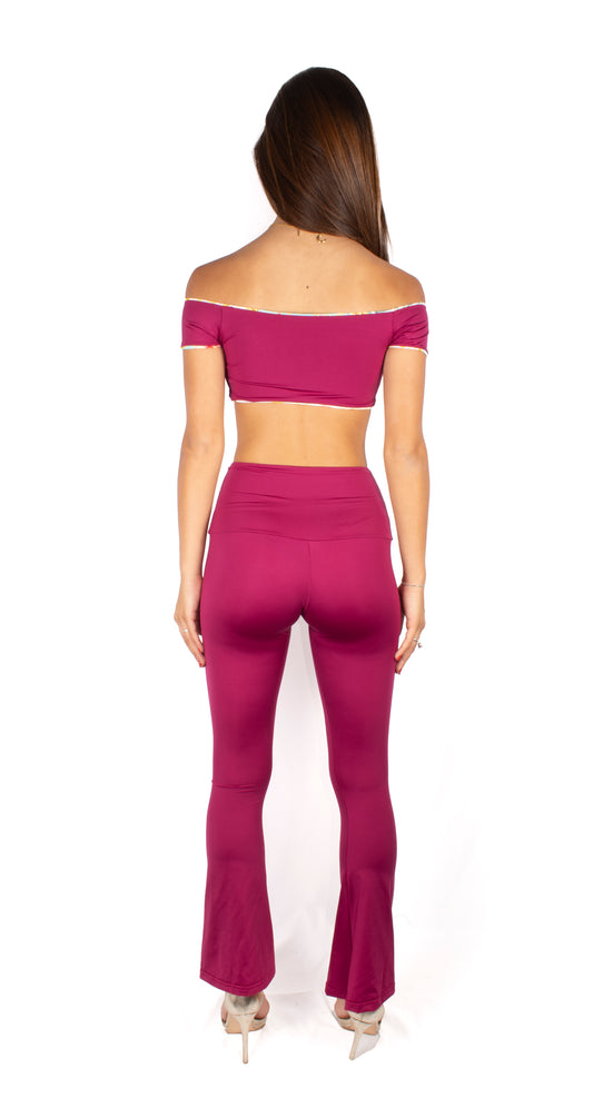 Gemily Bordeaux - Completo Pantalone Zampa + Top double-face
