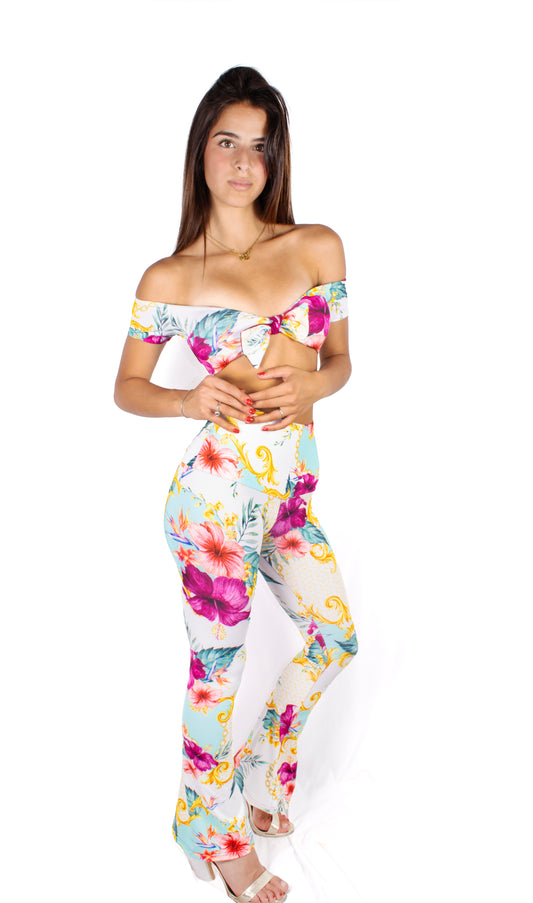 Gemily Hibis - Completo Pantalone Zampa + Top double-face